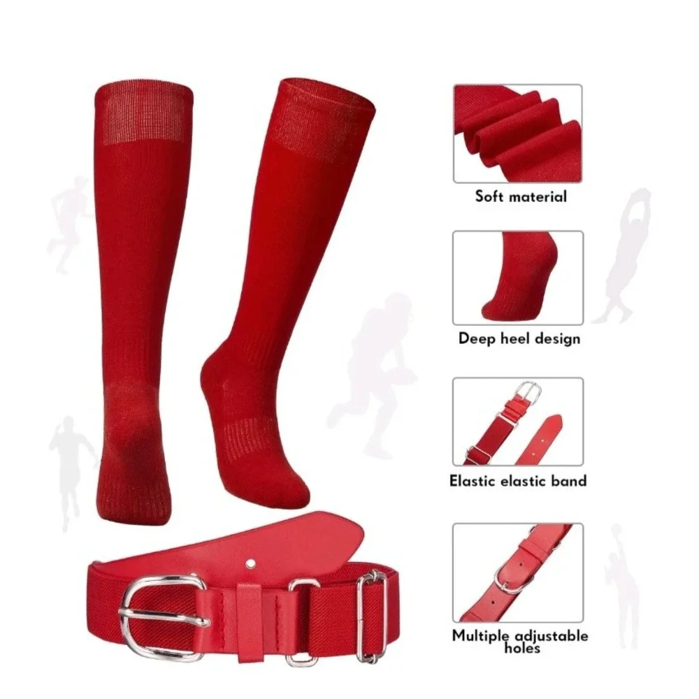 Youth Adjustable Baseball Belt & 3 pair Socks Red New Little League
